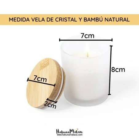 Medidas de la vela de cristal con tapa de bambú